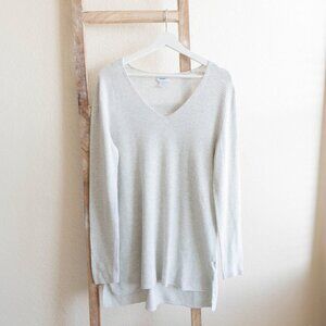 OLD NAVY TEXTURED VNECK WAFFLE KNIT SWEATER TUNIC IVORY & GRAY SZ L